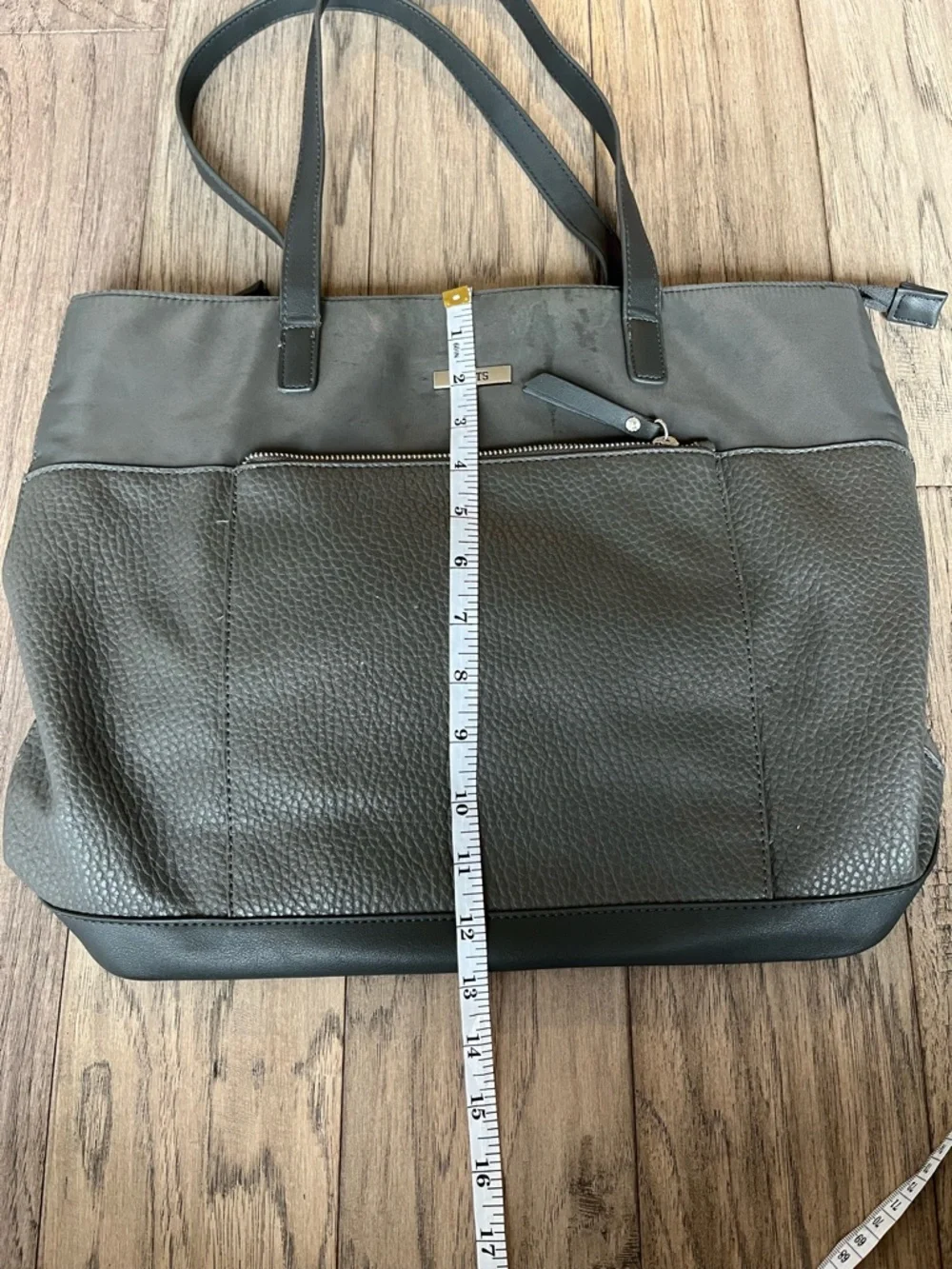 Roots Charcoal Pebbled Tote Bag with Front Zip Pocket - Picture 7 of 7